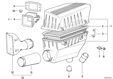 Глушитель шума всасыв./сменн.эл.фильтра для BMW E36 318i M40 (схема запасных частей)