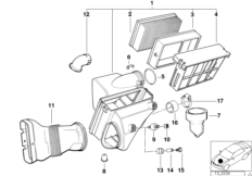 Глушитель шума всасыв./сменн.эл.фильтра для BMW Z3 Z3 2.0 M52 (схема запасных частей)