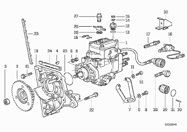 ТНВД/опорный кронштейн, дизельн.двигат. для BMW E36 325td M51 (схема запчастей)