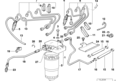 Система впрыска, дизельный двигатель для BMW E34 525tds M51 (схема запасных частей)