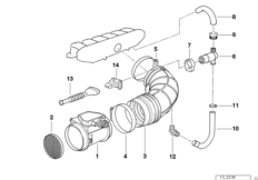Расходомер воздуха для BMW E36 325i M50 (схема запасных частей)