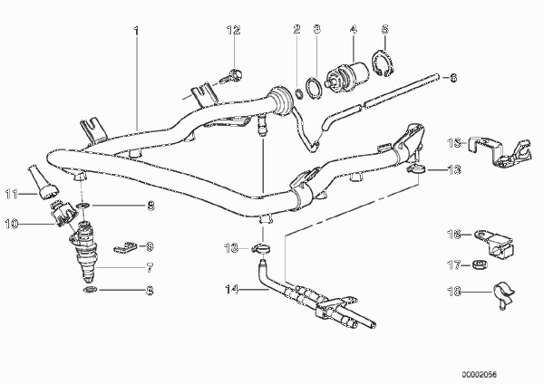 Клапаны/трубопроводы системы впрыска для BMW E38 730i M60 (схема запчастей)