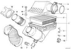 Глушитель шума всасыв./сменн.эл.фильтра для BMW E34 530i M60 (схема запасных частей)