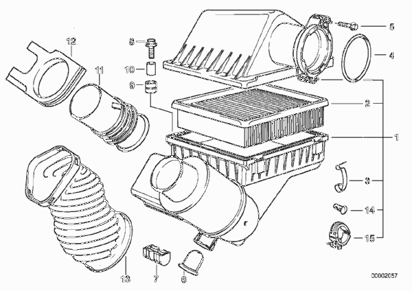 Глушитель шума всасыв./сменн.эл.фильтра для BMW E34 530i M60 (схема запчастей)
