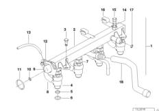 Система впрыска/форсунка для BMW E34 518g M43 (схема запасных частей)