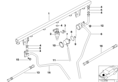 Клапаны/трубопроводы системы впрыска для BMW E36 M3 3.2 S50 (схема запасных частей)