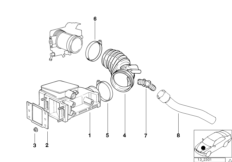 Расходомер воздуха для BMW E34 518g M43 (схема запасных частей)