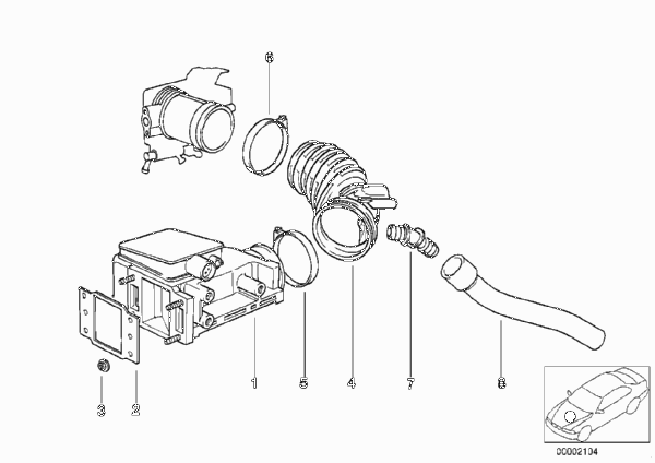 Расходомер воздуха для BMW E34 518g M43 (схема запчастей)