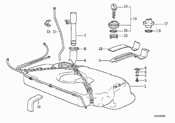 Топливный бак/дополнительные элементы для BMW Z1 Z1 M20 (схема запчастей)