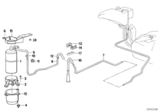 Фильтр с активир. углем/трубопроводы для BMW E34 M5 3.8 S38 (схема запасных частей)