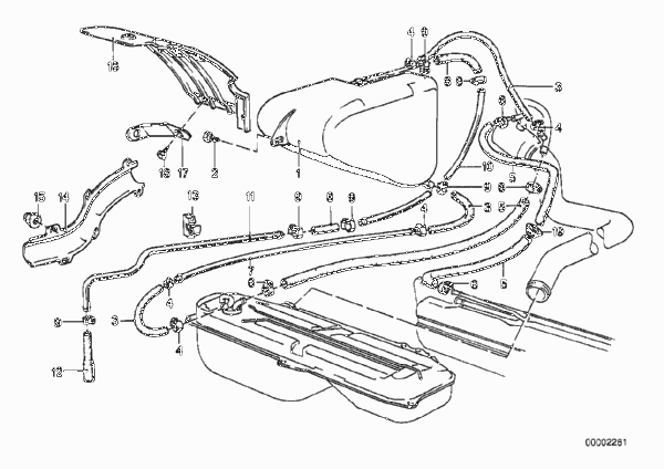 Расширит.бачок/трубопроводы для BMW E30 320is S14 (схема запчастей)