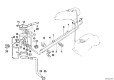 Фильтр с активир. углем/трубопроводы для BMW E32 730iL M30 (схема запасных частей)