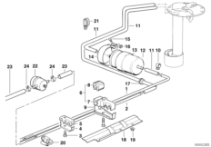 Система подачи топлива/одинарный фильтр для BMW E34 525tds M51 (схема запасных частей)