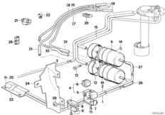 Система подачи топлива/двойной фильтр для BMW E32 750i M70 (схема запасных частей)
