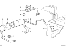Фильтр с активир. углем/трубопроводы для BMW E34 530i M60 (схема запасных частей)