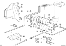Система подачи топлива/двойной фильтр для BMW E34 540i M60 (схема запасных частей)