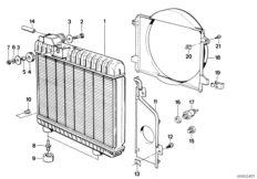 Радиатор водян.охлажд./кожух вентилятора для BMW E30 320is S14 (схема запасных частей)