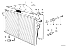 Радиатор водян.охлажд./кожух вентилятора для BMW E28 524d M21 (схема запасных частей)