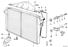 Радиатор водян.охлажд./кожух вентилятора для BMW E28 535i M30 (схема запасных частей)