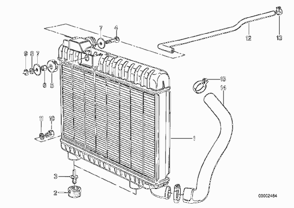 Радиатор охлаждающей жидкости для BMW E28 520i M20 (схема запчастей)