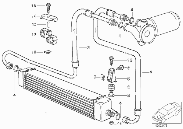 Охлаждение системы смазки двигателя для BMW E30 320i M20 (схема запчастей)
