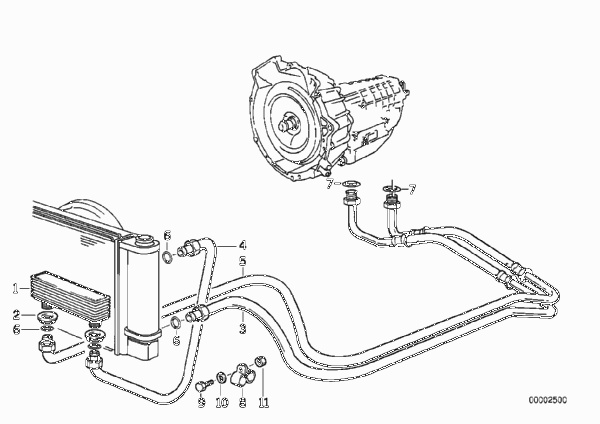 Охлаждение трансмиссионного масла для BMW E36 316i M40 (схема запчастей)