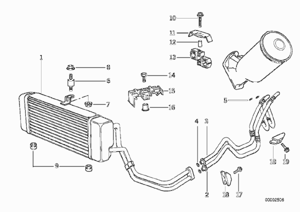 Охлаждение системы смазки двигателя для BMW E34 525tds M51 (схема запчастей)