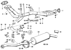 Система выпуска ОГ с катализатором для BMW E30 318i M10 (схема запасных частей)