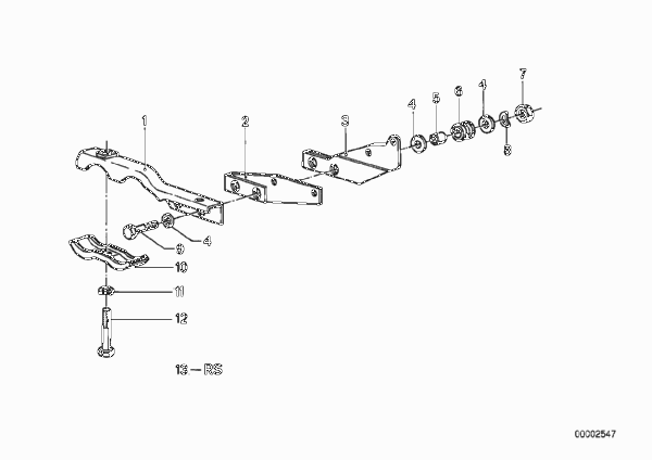 Элементы крепления системы выпуска ОГ для BMW E12 525 M30 (схема запчастей)