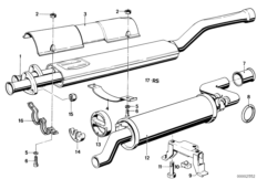 Система выпуска ОГ для BMW E12 525 M30 (схема запасных частей)