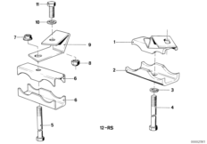 Элементы крепления системы выпуска ОГ для BMW E12 528i M30 (схема запасных частей)