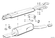 Система выпуска ОГ без катализатора для BMW E12 528i M30 (схема запасных частей)