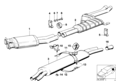Система выпуска ОГ без катализатора для BMW E23 730 M30 (схема запасных частей)