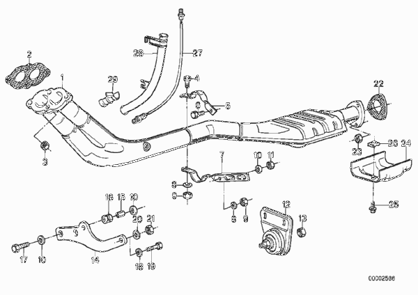 Приемная труба катализатора для BMW E30 318i M10 (схема запчастей)