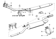 Система выпуска ОГ для BMW E12 518 M10 (схема запасных частей)