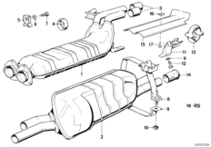 Система выпуска ОГ без катализатора для BMW E28 M5 S38 (схема запасных частей)