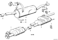 Система выпуска ОГ без катализатора для BMW E28 520i M20 (схема запасных частей)