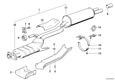 Система выпуска ОГ Зд для BMW E23 735i M30 (схема запасных частей)