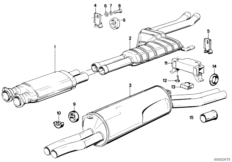 Система выпуска ОГ без катализатора для BMW E12 535i M30 (схема запасных частей)