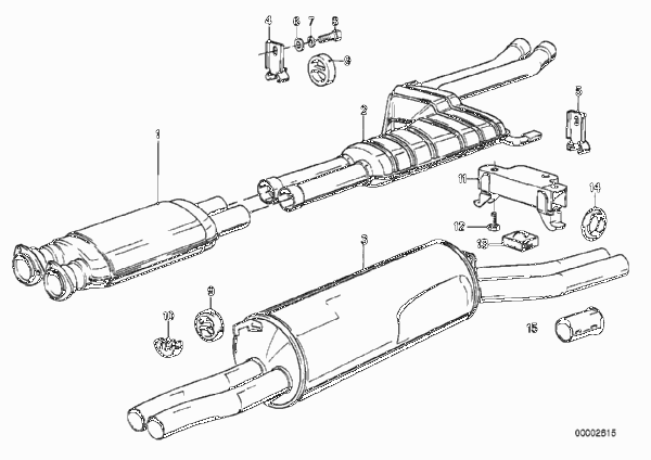 Система выпуска ОГ без катализатора для BMW E12 535i M30 (схема запчастей)