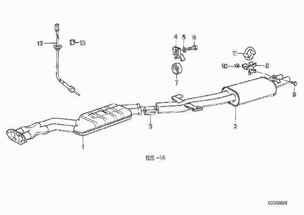 Катализатор/передний доп.глушитель для BMW E30 M3 S14 (схема запчастей)