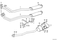 Система выпуска ОГ без катализатора для BMW E30 320i M20 (схема запасных частей)