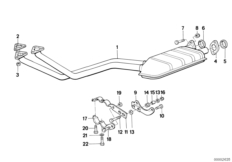Система выпуска ОГ без катализатора для BMW E30 320i M20 (схема запасных частей)