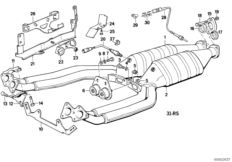 Система выпуска ОГ с катализатором для BMW E32 750i M70 (схема запасных частей)