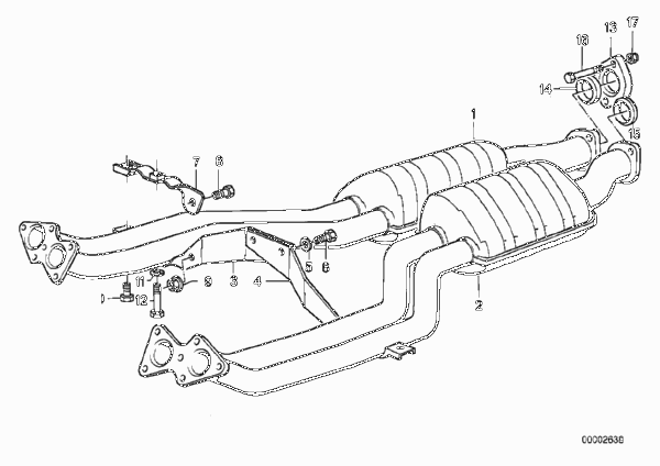 Приемная труба передн.дополн.глушителя для BMW E32 750i M70 (схема запчастей)