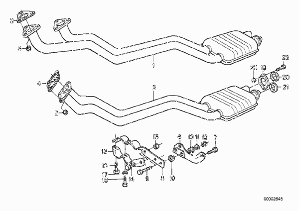 Приемная труба передн.дополн.глушителя для BMW E34 520i M20 (схема запчастей)
