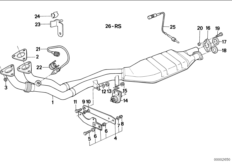 Система выпуска ОГ с катализатором для BMW E34 525i M20 (схема запасных частей)