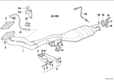 Система выпуска ОГ с катализатором для BMW E34 525i M20 (схема запасных частей)