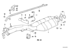 Катализатор/передний доп.глушитель для BMW E34 M5 3.6 S38 (схема запасных частей)