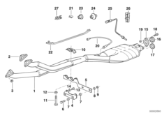 Катализатор/передний доп.глушитель для BMW E34 525i M50 (схема запасных частей)